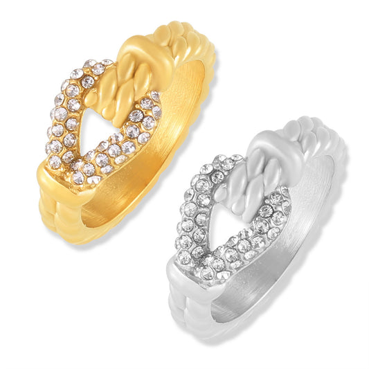18k Yellow Gold-plated Loop Knot Ring with Rhinestone Accents