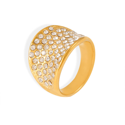 18k Yellow Gold-plated Curved Oval Cubic Zirconia Band Ring