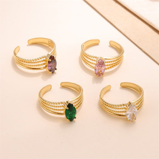 18k Yellow Gold-plated Marquise Cubic Zirconia Solitaire Band Ring