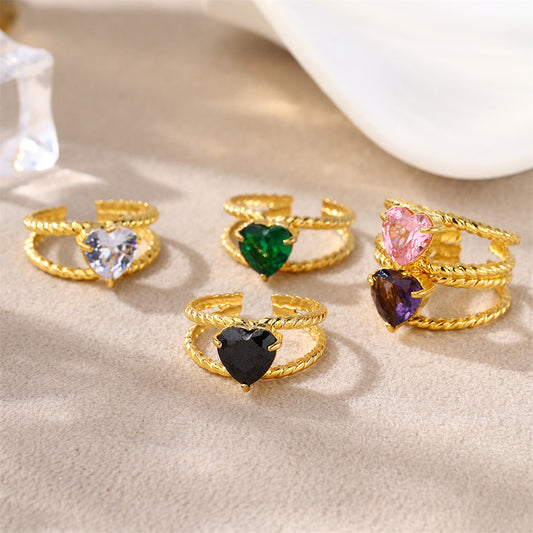18k Yellow Gold-plated Heart Shaped Cubic Zirconia Solitaire Band Ring