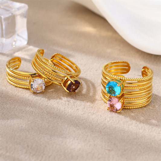 18k Yellow Gold-plated Round Cubic Zirconia Solitaire Band Ring