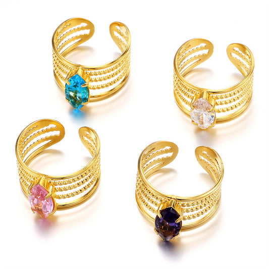 18k Yellow Gold-plated Marquise Cubic Zirconia Solitaire Wide Band Ring