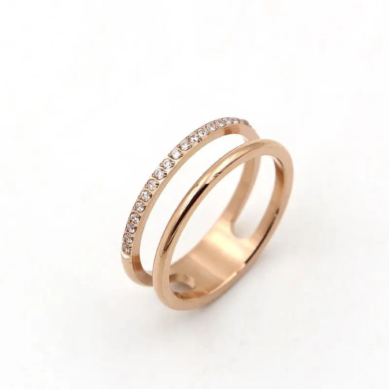 Double Band CZ Titanium Gold Plated Ring - Gold, Silver or Rose Gold