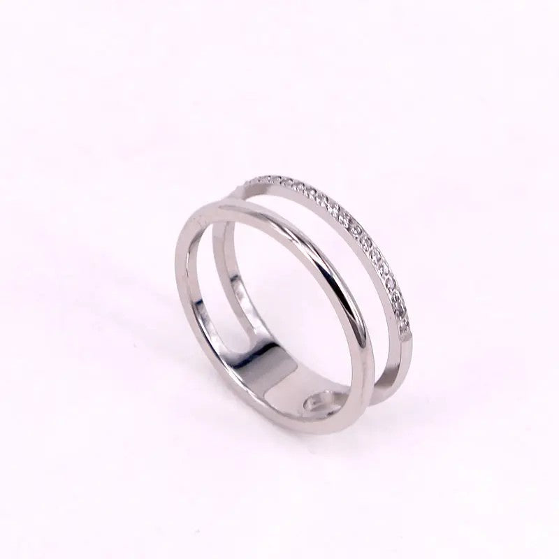 Double Band CZ Titanium Gold Plated Ring - Gold, Silver or Rose Gold