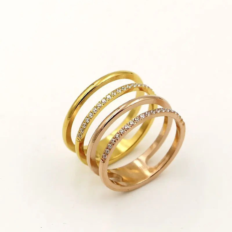 Double Band CZ Titanium Gold Plated Ring - Gold, Silver or Rose Gold