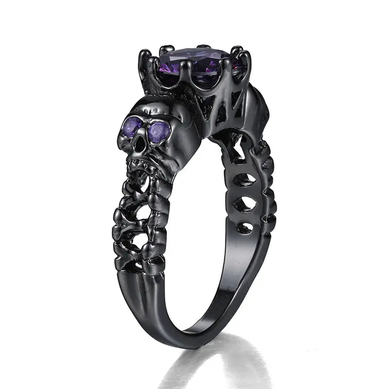 Solitaire Amethyst (lab created) with Skulls ** Sizes 5 - 10 **