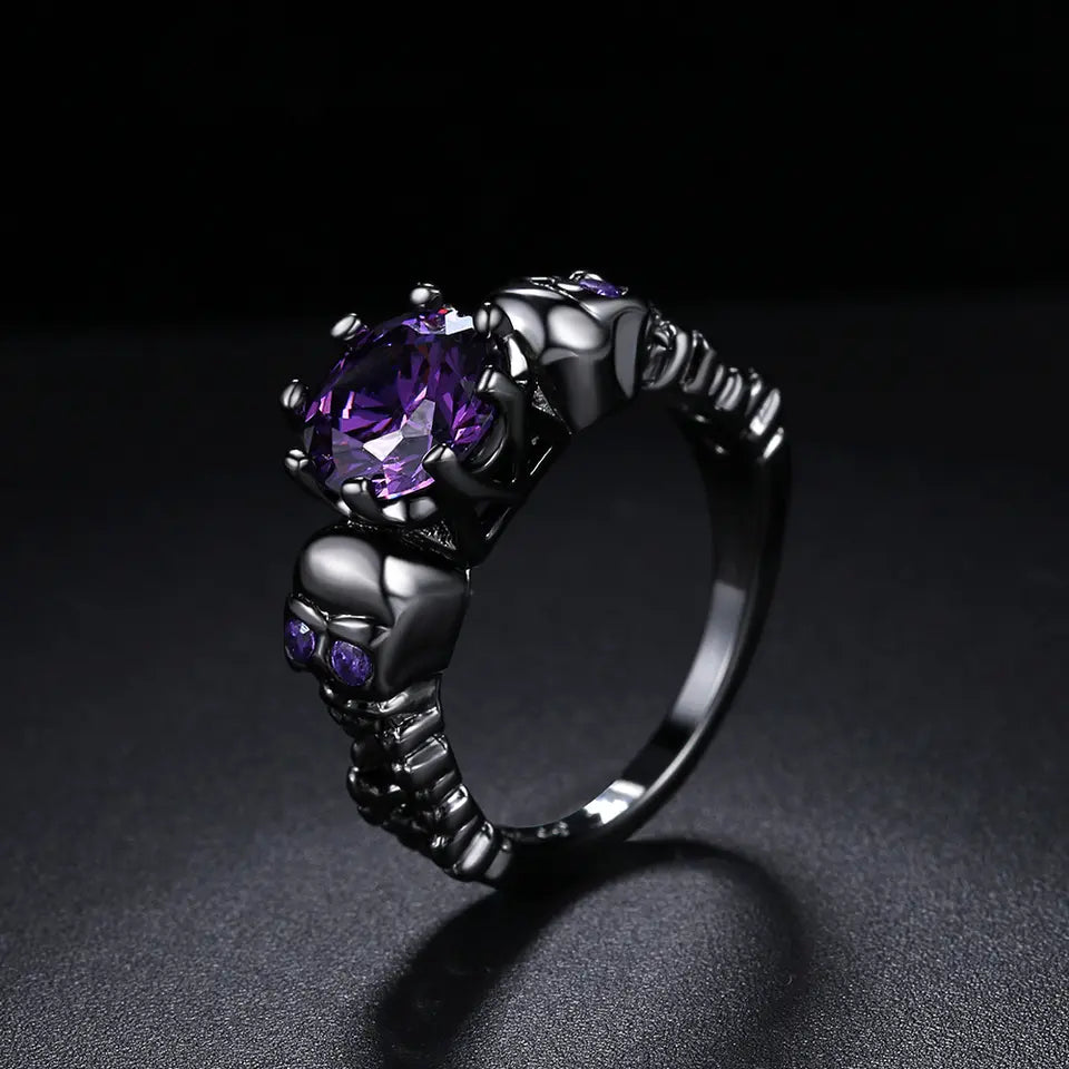 Solitaire Amethyst (lab created) with Skulls ** Sizes 5 - 10 **