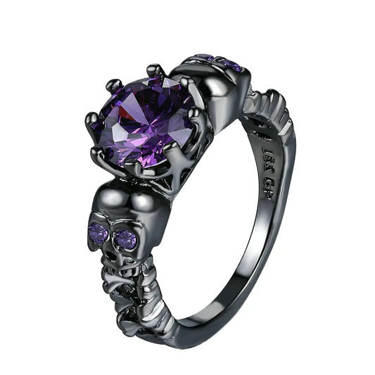 Solitaire Amethyst (lab created) with Skulls Ring ** Sizes 5 - 10 **