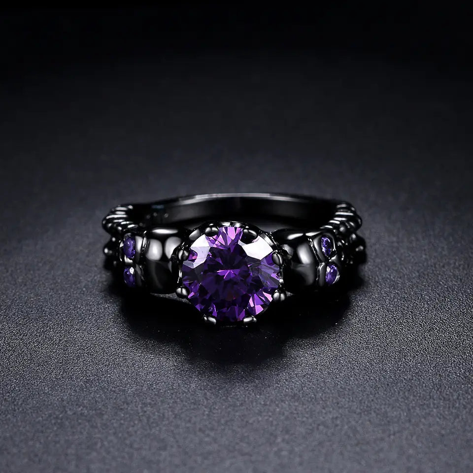 Solitaire Amethyst (lab created) with Skulls ** Sizes 5 - 10 **