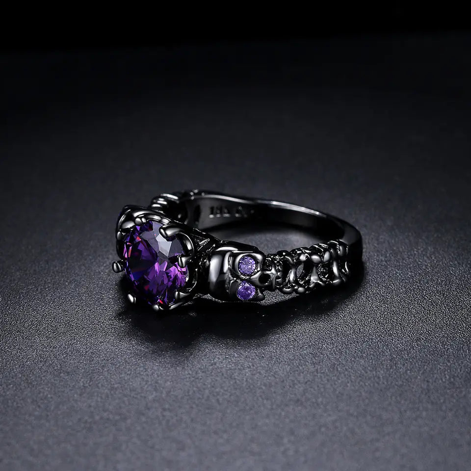 Solitaire Amethyst (lab created) with Skulls ** Sizes 5 - 10 **