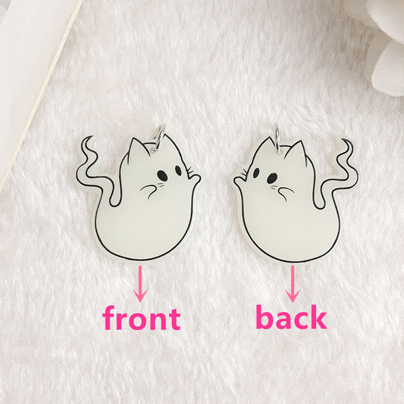Glow-in-the-Dark Ghost Cat Halloween Earrings