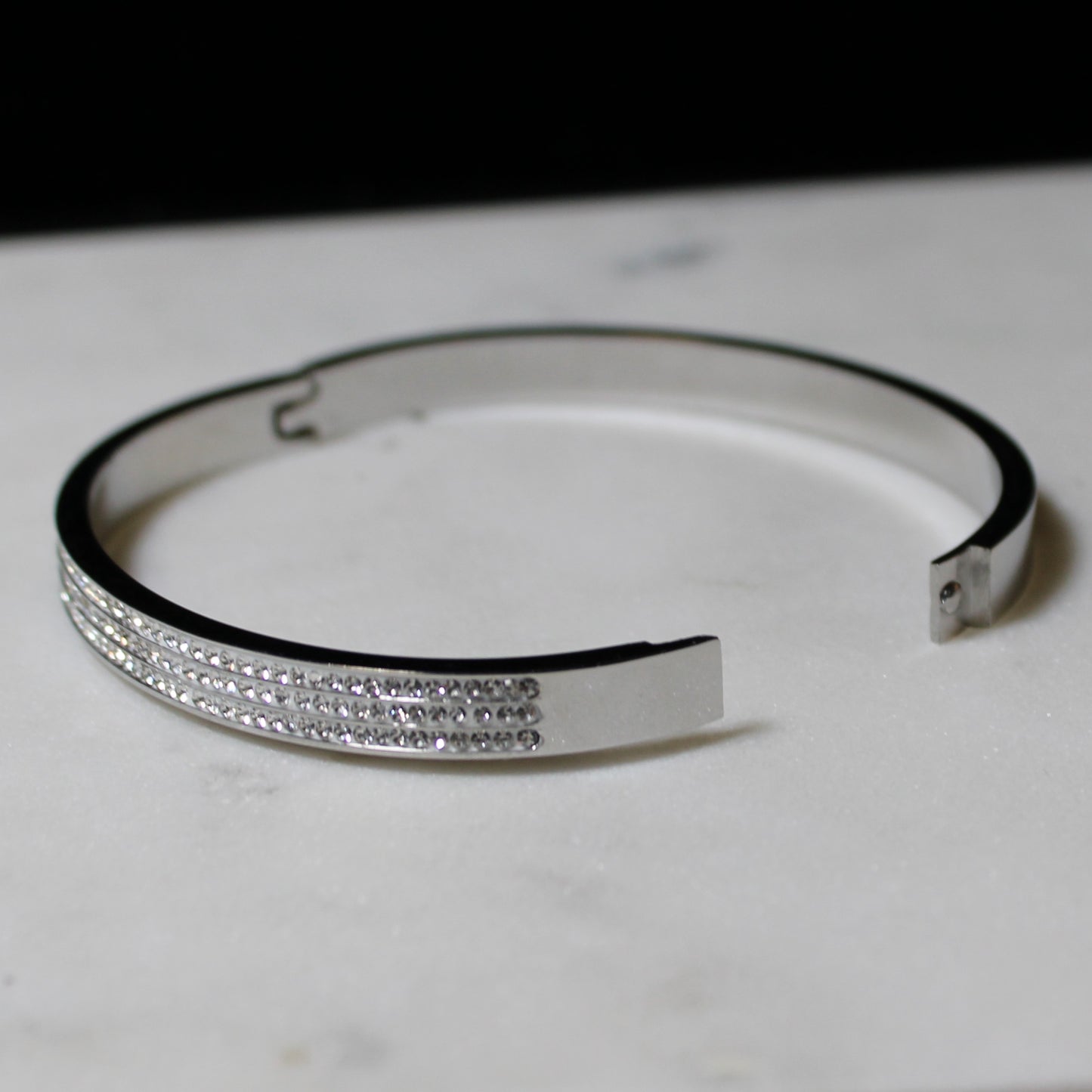 Silver Bangle Bracelet with Diamond Pave - Silver image