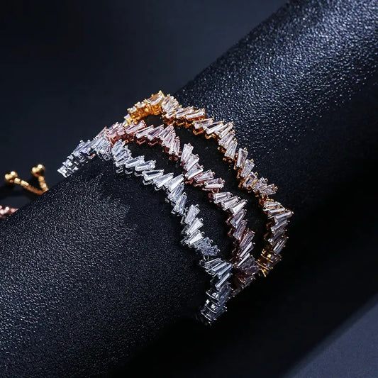 Cuff Bracelet with Baguette Diamonds in Gold Plate (lab-created)