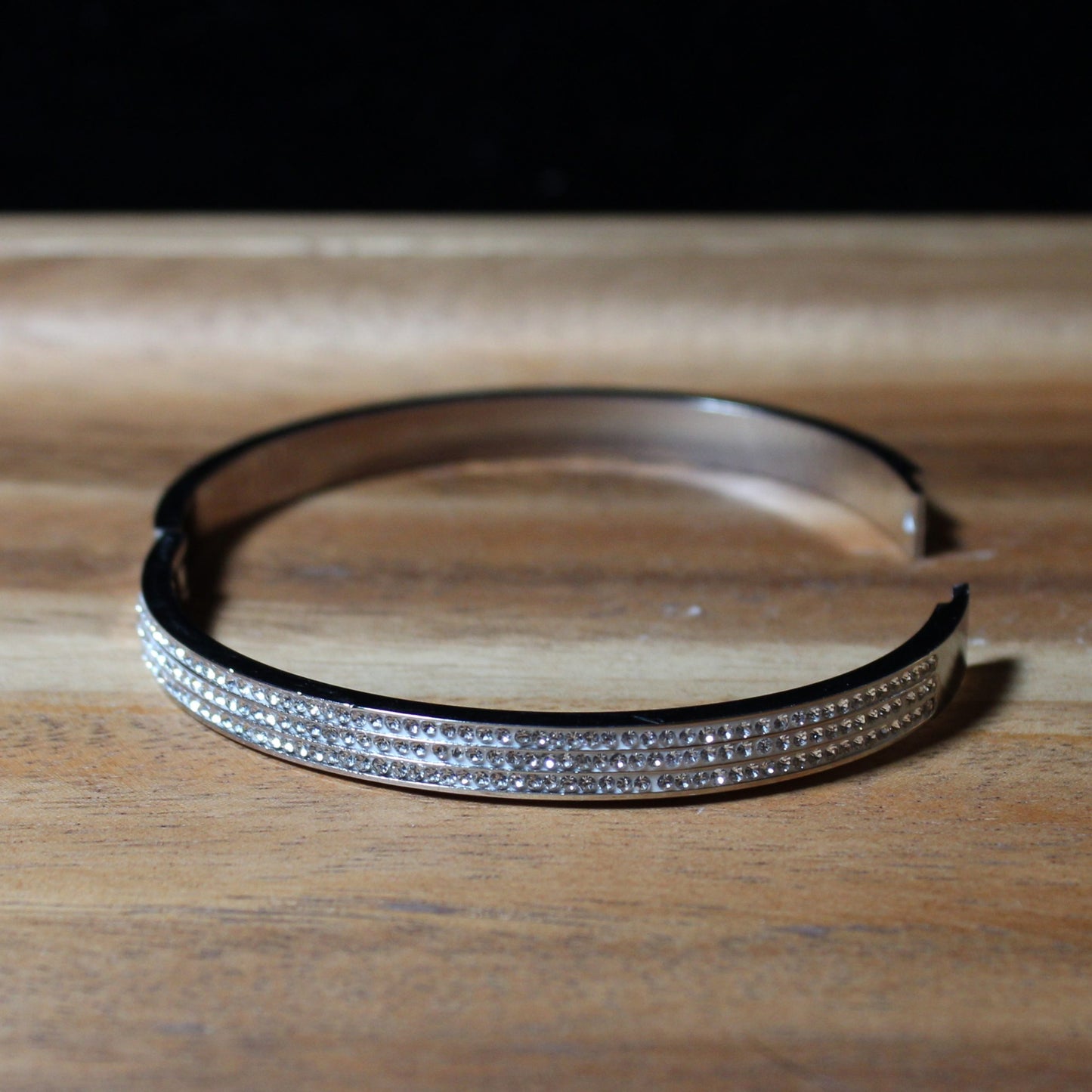 Silver Bangle Bracelet with Diamond Pave image 1