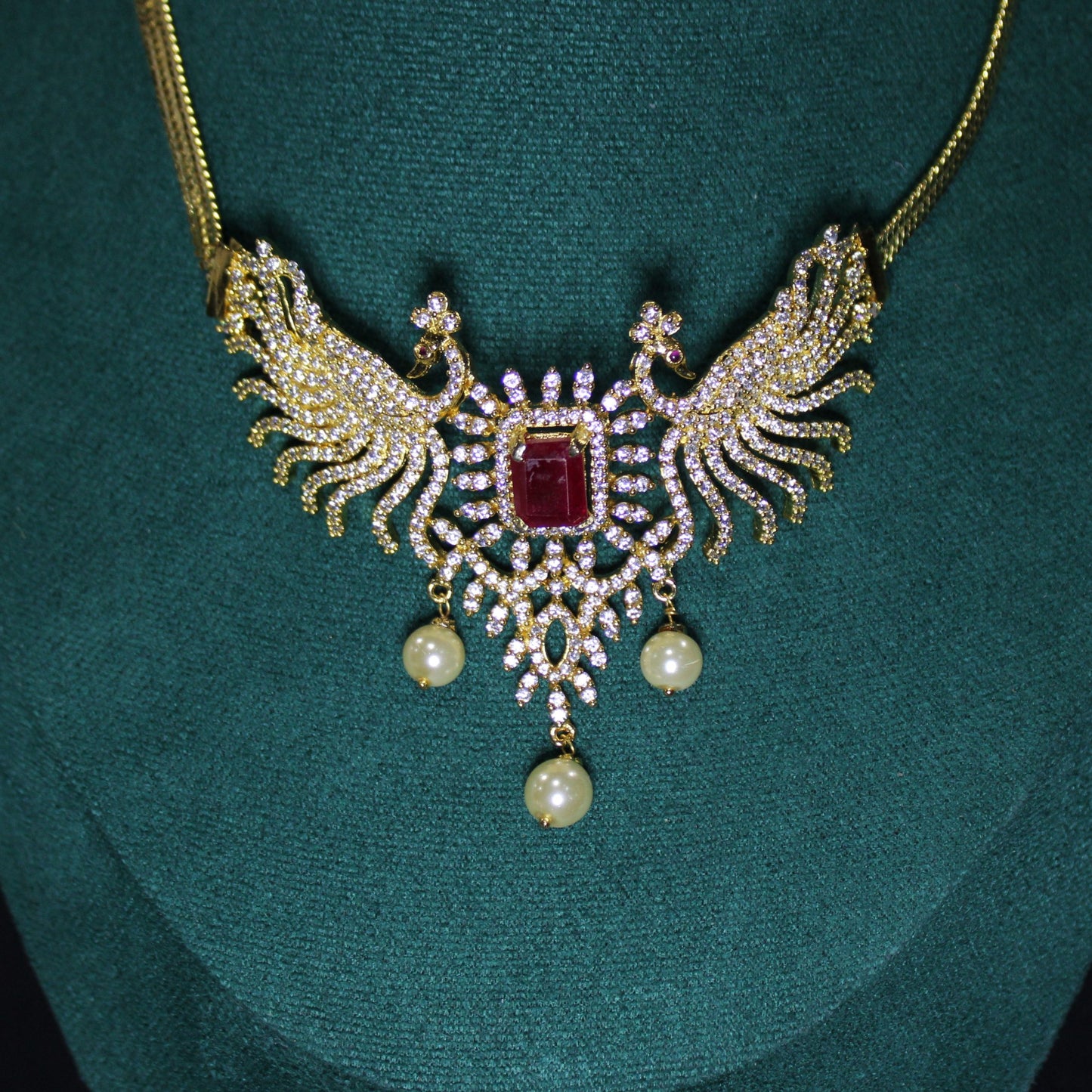 Ida: Solitaire Emerald Ruby with Diamond Pave and Cream Pearl Set image 4
