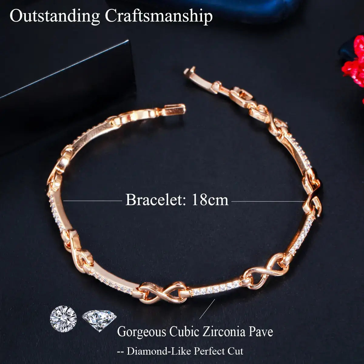 Infinity Link Bracelet with Diamond Pavé (yellow or white gold) image 6