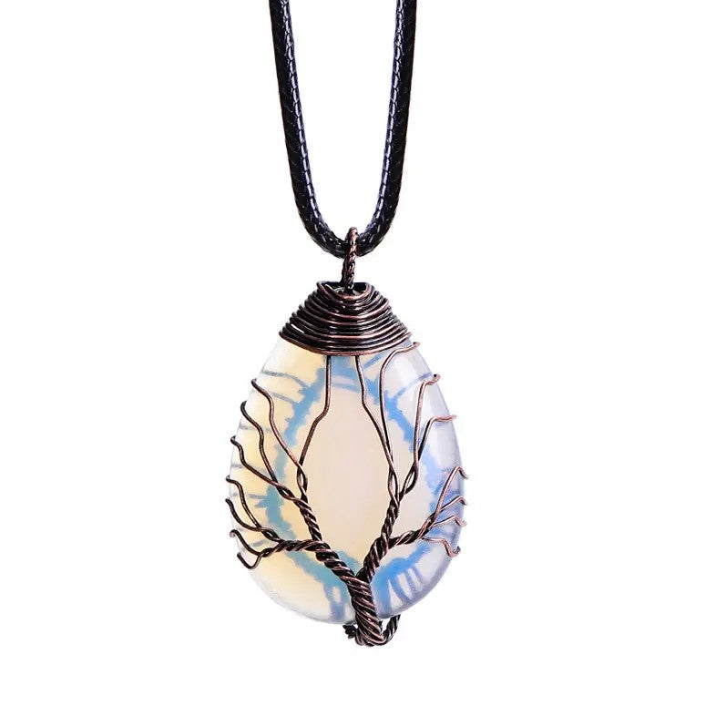 Tree of Life Silver Wire Wrapped Charm Necklace - Opal, No Chain image