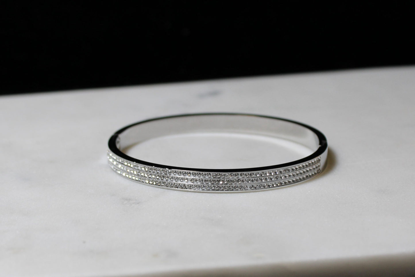 Silver Bangle Bracelet with Diamond Pave image 0