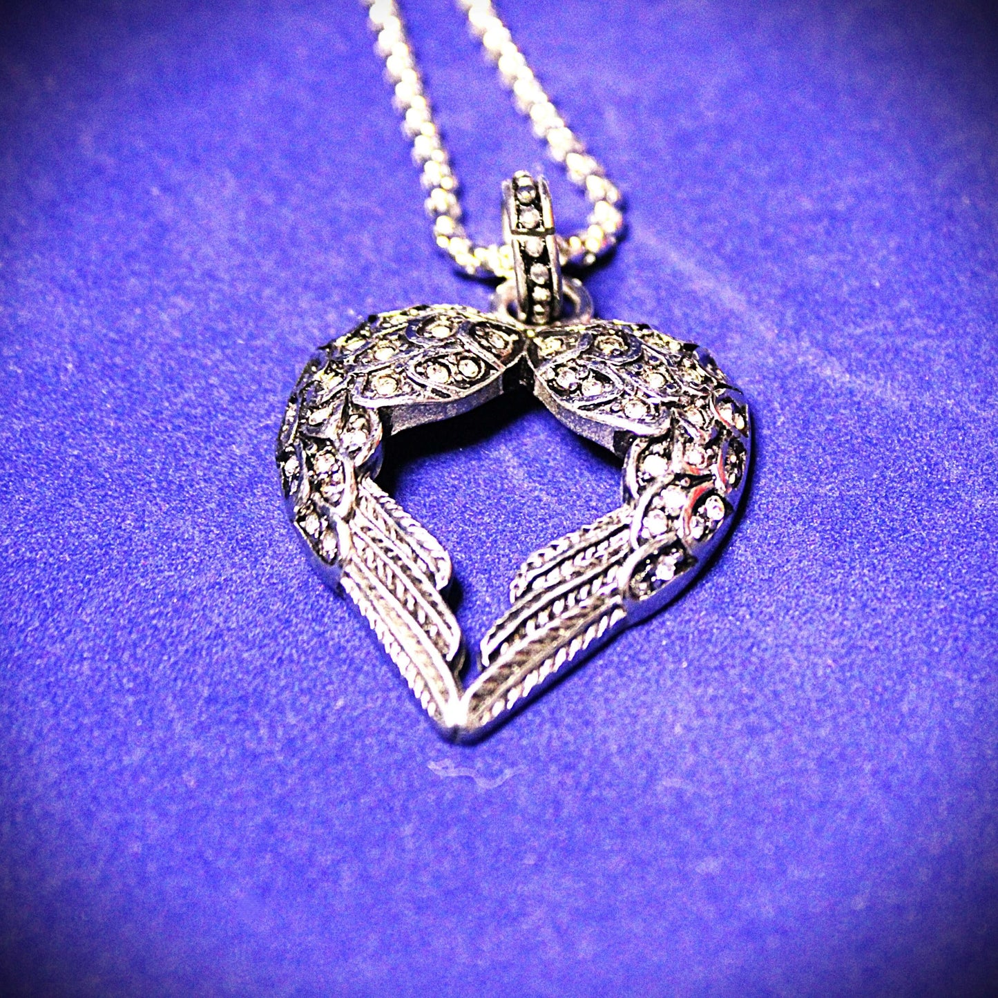 Winged Heart Necklace with Black or Clear Crystal Inlay image 2