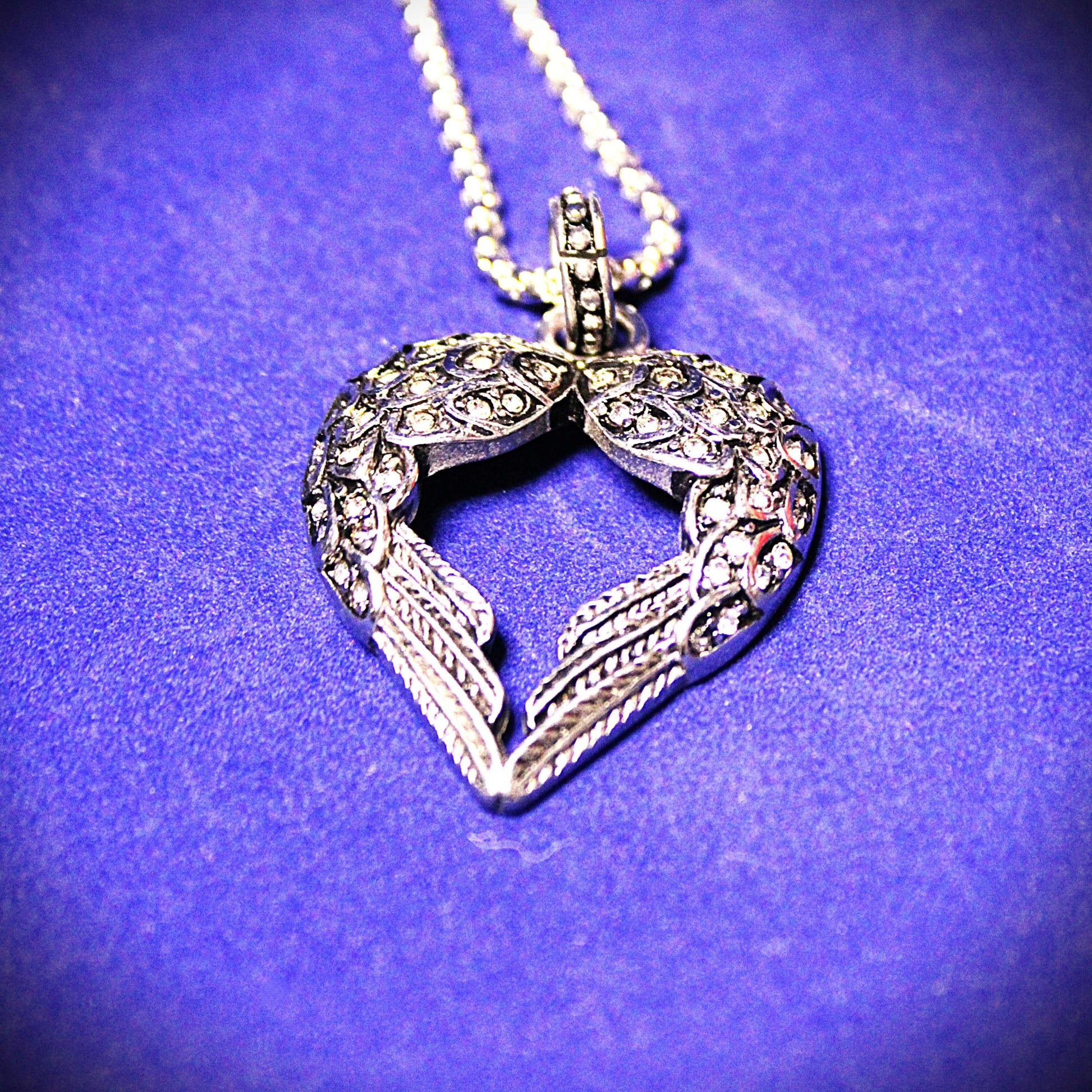 Winged Heart Necklace with Black or Clear Crystal Inlay image 2