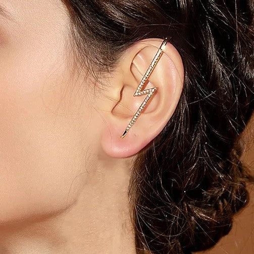 Lightening Bolt Earring (single) Gold Plated with Gemstone Pave (lab-created)