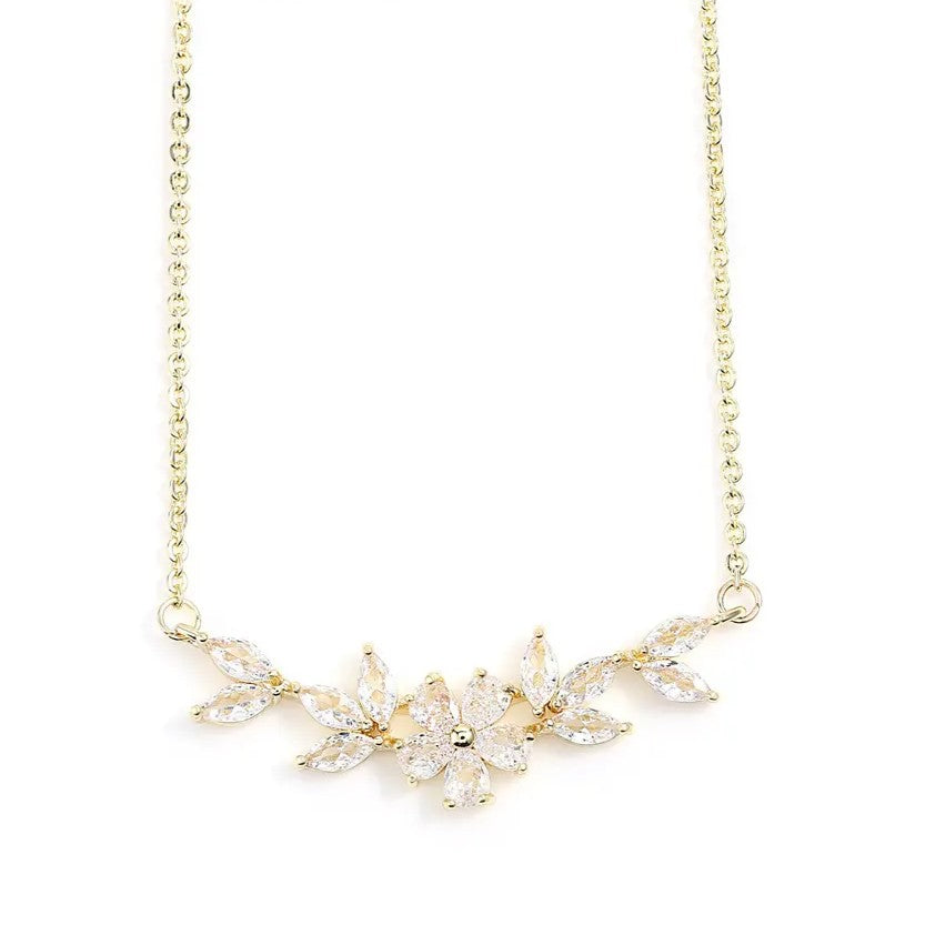 Flower Design Cubic Zirconia Gold Plated Necklace