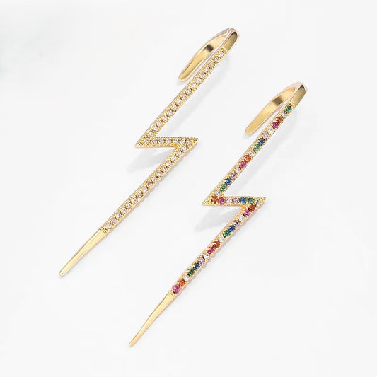 Lightening Bolt Earring (single) Gold Plated with Gemstone Pave (lab-created)
