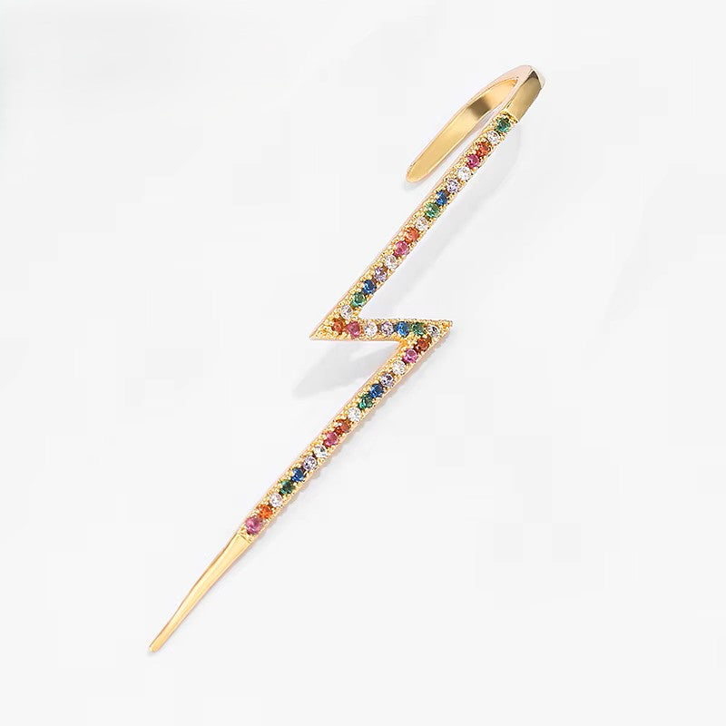 Lightening Bolt Earring (single) Gold Plated with Gemstone Pave (lab-created)