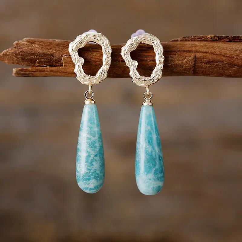 18k Gold-plated Natural Stone Teardrop Earrings: Lapis Lazuli, Jasper or Amazonite