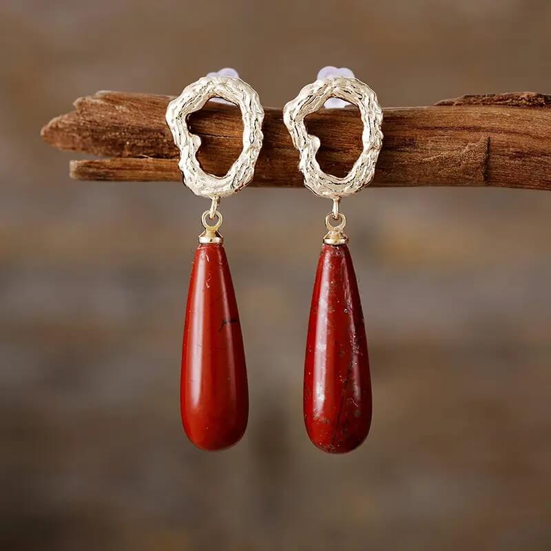 18k Gold-plated Natural Stone Teardrop Earrings: Lapis Lazuli, Jasper or Amazonite