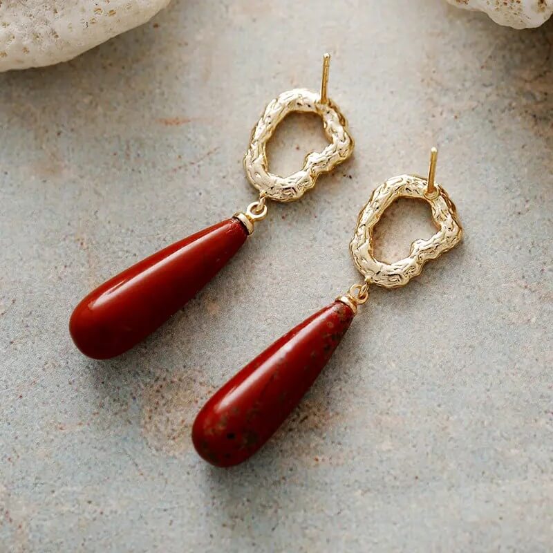 18k Gold-plated Natural Stone Teardrop Earrings: Lapis Lazuli, Jasper or Amazonite