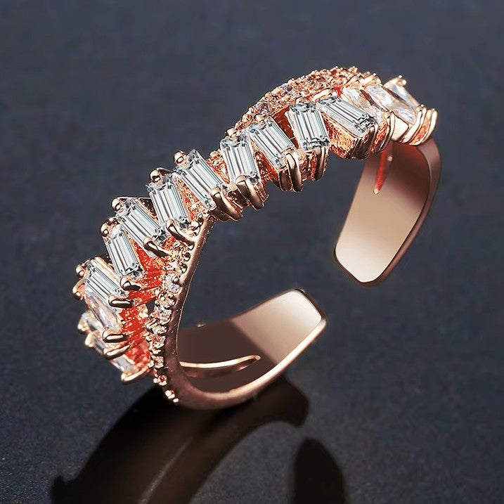 Baguette Diamond Band in Rose, White or Yellow Gold Plate (lab-created)