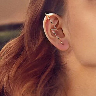 Lightening Bolt Earring (single) Gold Plated with Gemstone Pave (lab-created)