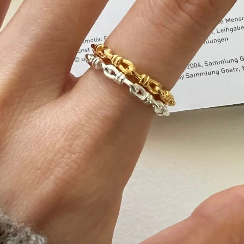 .925 Sterling Knot Link Ring in Yellow or White Gold Plating (stackable)