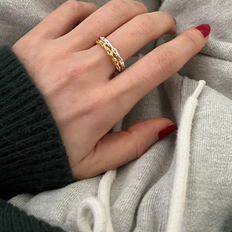 .925 Sterling Knot Link Ring in Yellow or White Gold Plating (stackable)