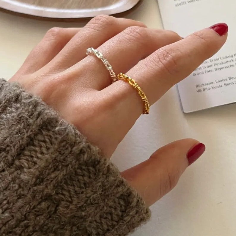 .925 Sterling Knot Link Ring in Yellow or White Gold Plating (stackable)
