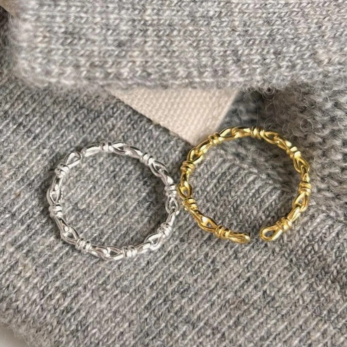 .925 Sterling Knot Link Ring in Yellow or White Gold Plating (stackable)