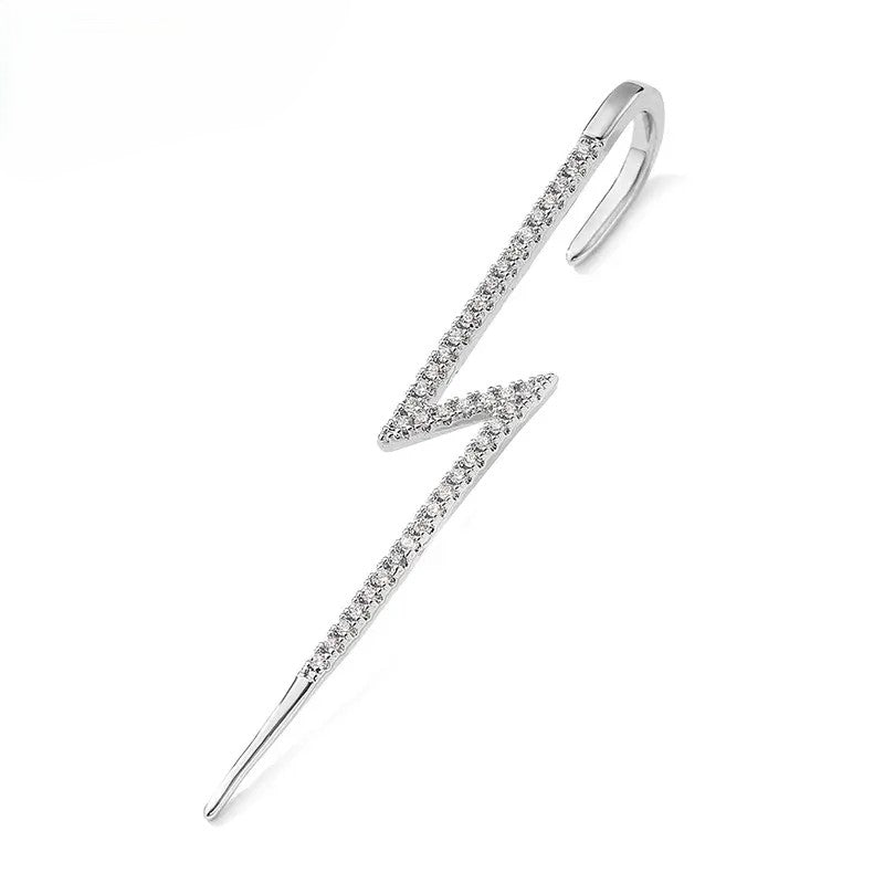Lightening Bolt Earring (single) Gold Plated with Gemstone Pave (lab-created)