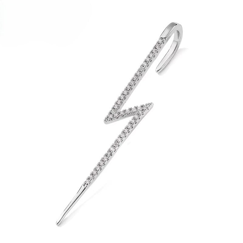 Lightening Bolt Earring (single) Gold Plated with Gemstone Pave (lab-created)