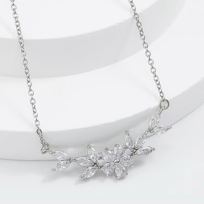 Flower Design Cubic Zirconia Gold Plated Necklace