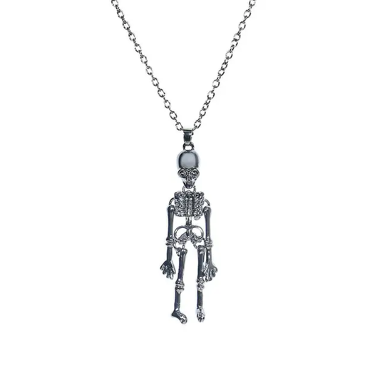 Gunmetal-plated Moving Skeleton Necklace for Halloween