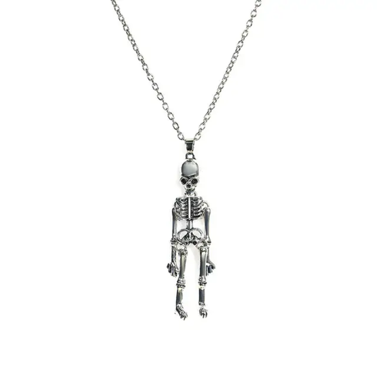 Silver-plated Moving Skeleton Necklace for Halloween