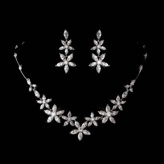 Amanda: Rhodium-plated .925 Sterling lab-created Marquise Diamond Necklace and Earrings Set