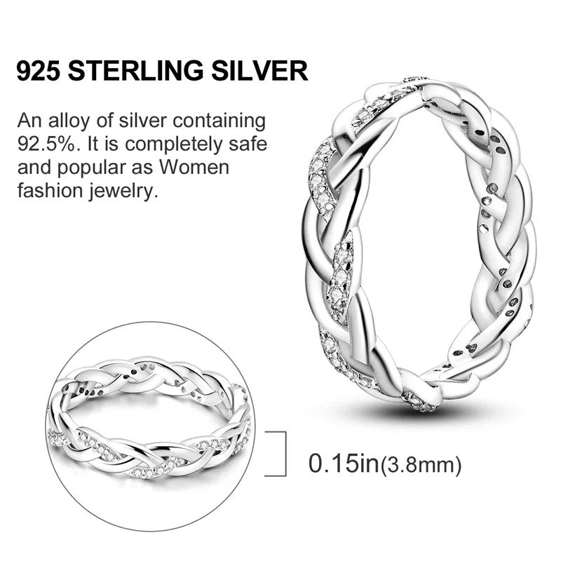 Silver-plated White Crystal Pave Braided Band Ring