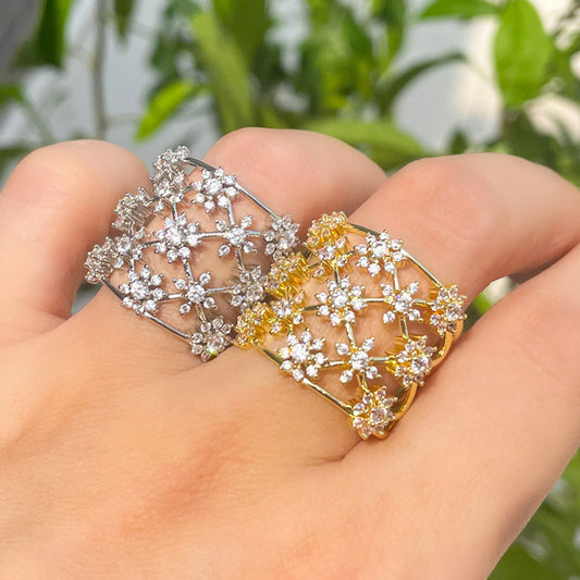 18k Gold-plated over Brass Adjustable Clear Cubic Zirconia Ring