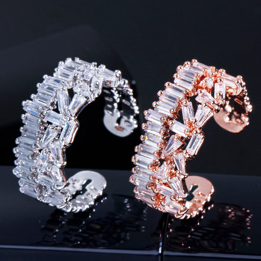 18k Gold-Plated Baguette Cubic Zirconia adjustable Ring in Rose or White Gold