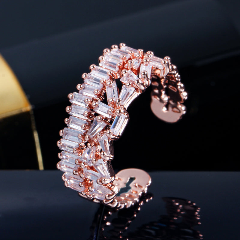 18k Gold-Plated Baguette Cubic Zirconia adjustable Ring in Rose or White Gold