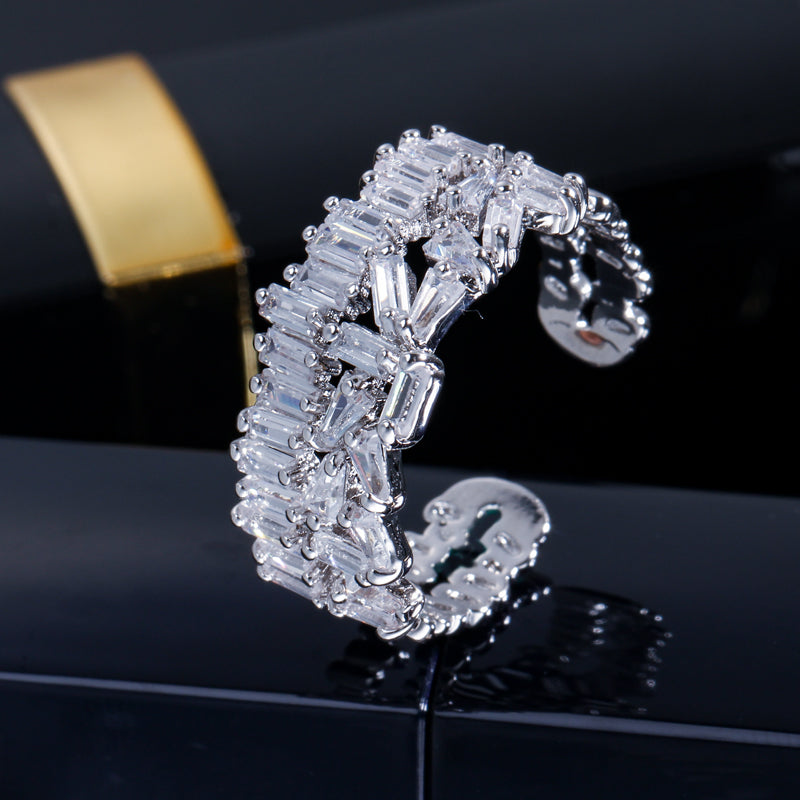 18k Gold-Plated Baguette Cubic Zirconia adjustable Ring in Rose or White Gold
