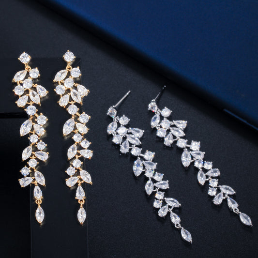 18k Gold-plated Pear, Marquise and Round Cubic Zirconia Drop Earrings