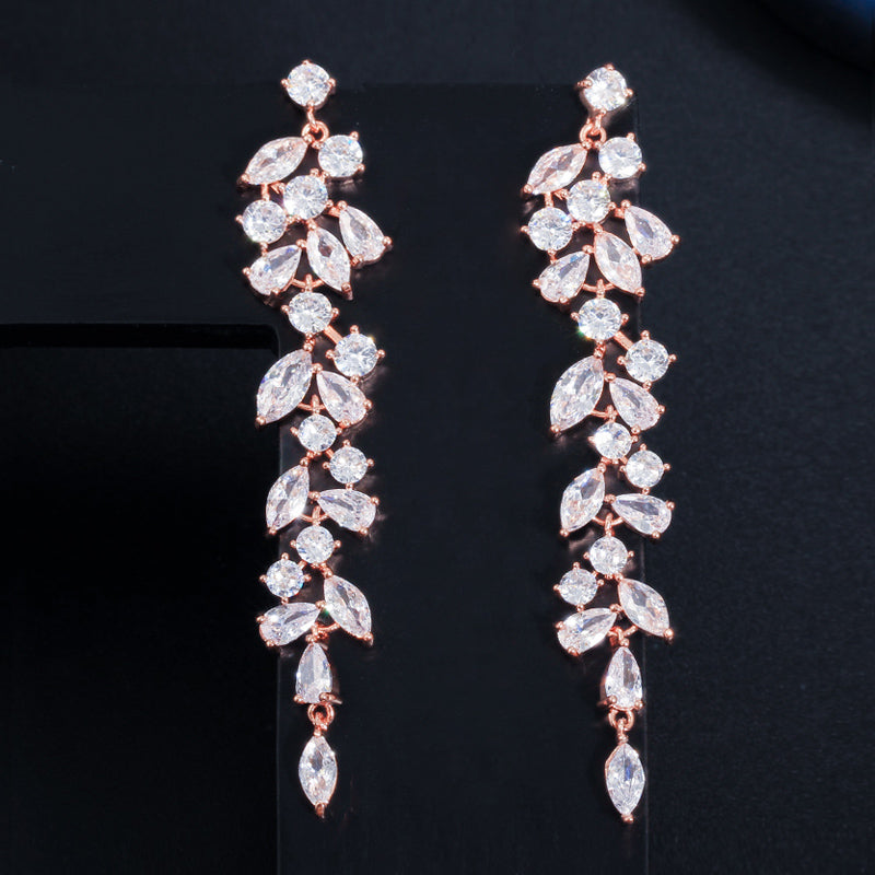 18k Gold-plated Pear, Marquise and Round Cubic Zirconia Drop Earrings